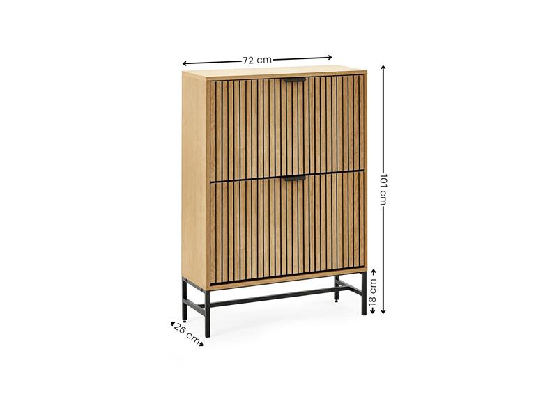 Sia Oak Shoe Cupboard with Vertical Slats & Black Highlights – Modern Oak Shoe Storage Cabinet