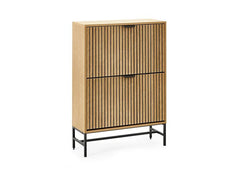 Sia Oak Shoe Cupboard with Vertical Slats & Black Highlights – Modern Oak Shoe Storage Cabinet