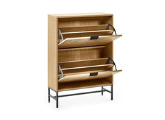 Sia Oak Shoe Cupboard with Vertical Slats & Black Highlights – Modern Oak Shoe Storage Cabinet