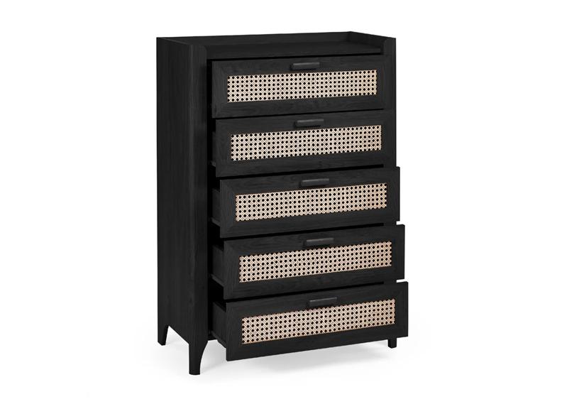 Sydney Black Ash 5 Drawer Chest - open