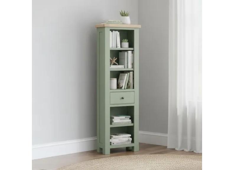 Salcombe Sage Slim Bookcase - room