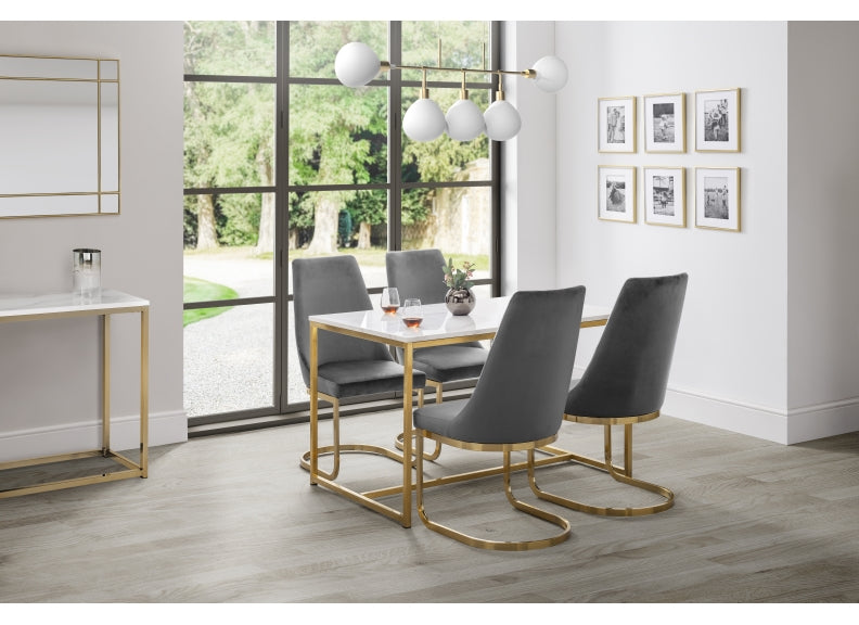 Scala White & Gold Dining Table With Vittoria Chairs - room