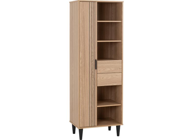 Tessa One Door Bookcase – Oak Effect Wooden Bookcase With 1 Door & Two Drawers | Modern Living Room Furniture