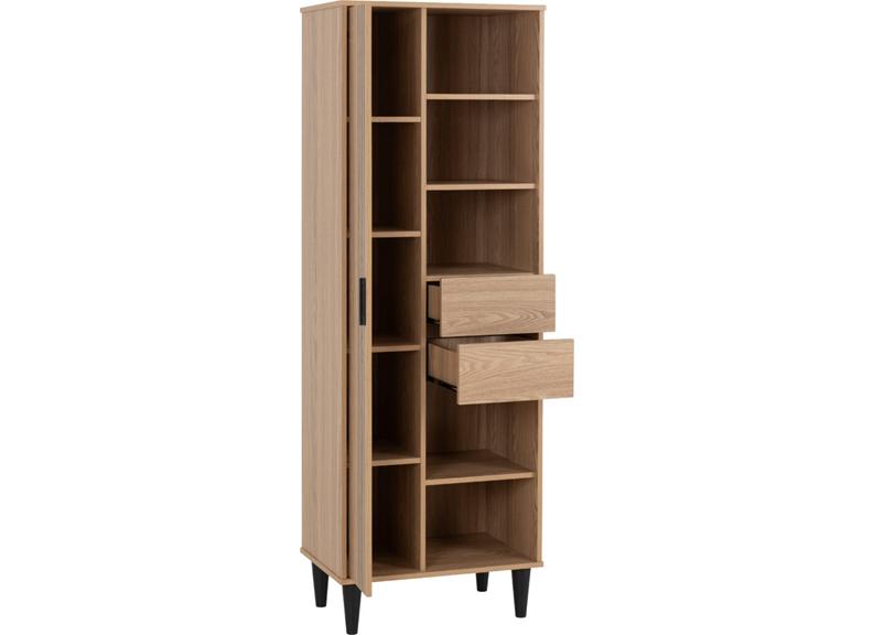 Tessa One Door Bookcase – Oak Effect Wooden Bookcase With 1 Door & Two Drawers | Modern Living Room Furniture