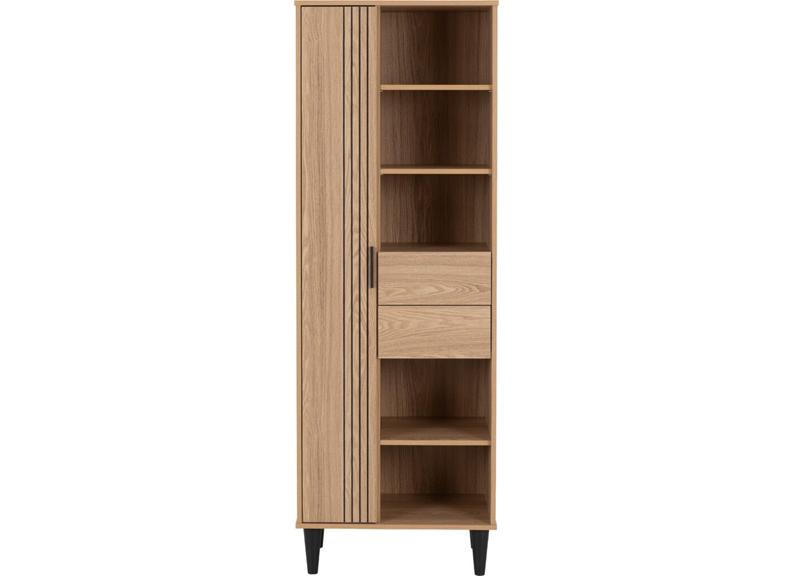 Tessa One Door Bookcase – Oak Effect Wooden Bookcase With 1 Door & Two Drawers | Modern Living Room Furniture
