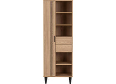 Tessa One Door Bookcase – Oak Effect Wooden Bookcase With 1 Door & Two Drawers | Modern Living Room Furniture
