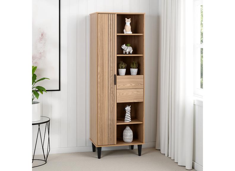 Tessa One Door Bookcase – Oak Effect Wooden Bookcase With 1 Door & Two Drawers | Modern Living Room Furniture