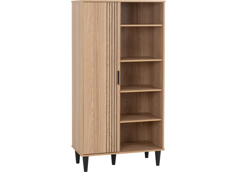 Tessa One Door Bookcase Unit – Oak Effect Wooden Bookcase With 1 Door | Modern Living Room Furniture