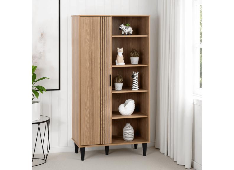 Tessa One Door Bookcase Unit – Oak Effect Wooden Bookcase With 1 Door | Modern Living Room Furniture