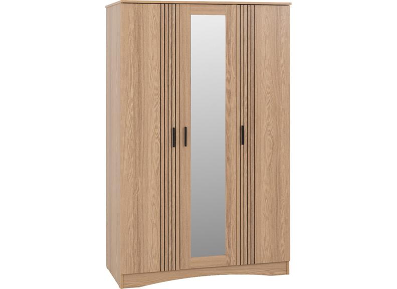 Tessa Three Door Mirrored Wardrobe – Oak Effect Bedroom Wardrobe With Mirror | Modern Bedroom Furniture