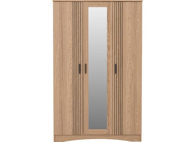 Tessa Three Door Mirrored Wardrobe – Oak Effect Bedroom Wardrobe With Mirror | Modern Bedroom Furniture
