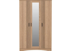 Tessa Three Door Mirrored Wardrobe – Oak Effect Bedroom Wardrobe With Mirror | Modern Bedroom Furniture