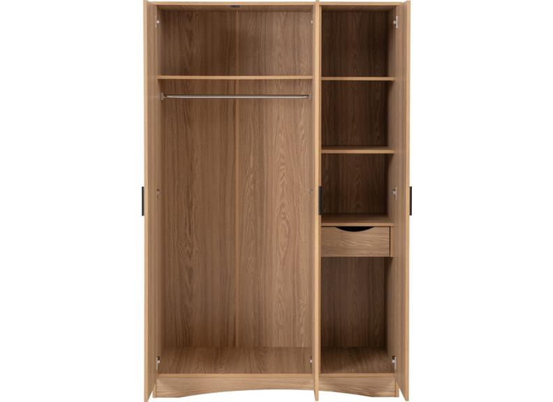 Tessa Three Door Mirrored Wardrobe – Oak Effect Bedroom Wardrobe With Mirror | Modern Bedroom Furniture