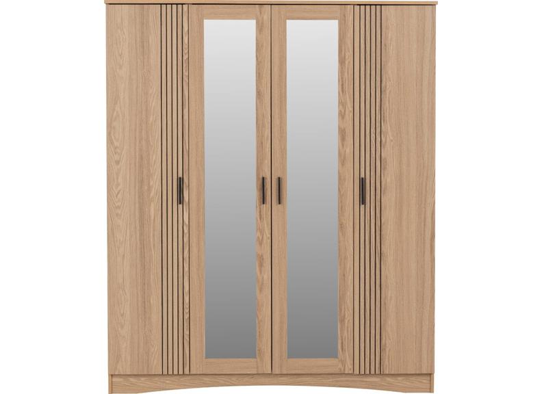 Tessa Four Door Mirrored Wardrobe – Oak Effect Bedroom Mirrored Wardrobe | Modern Bedroom Furniture