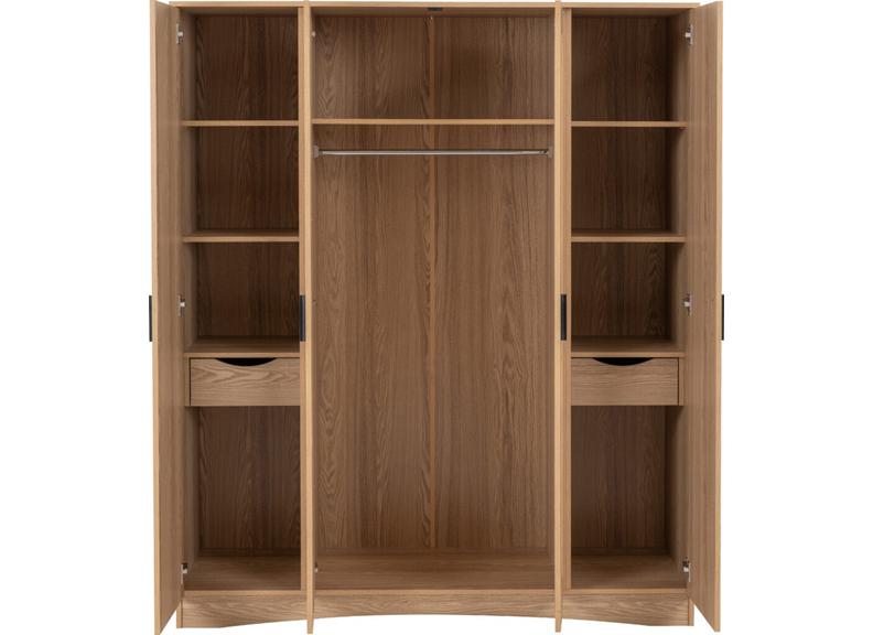 Tessa Four Door Mirrored Wardrobe – Oak Effect Bedroom Mirrored Wardrobe | Modern Bedroom Furniture