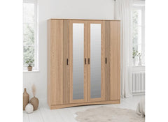 Tessa Four Door Mirrored Wardrobe – Oak Effect Bedroom Mirrored Wardrobe | Modern Bedroom Furniture