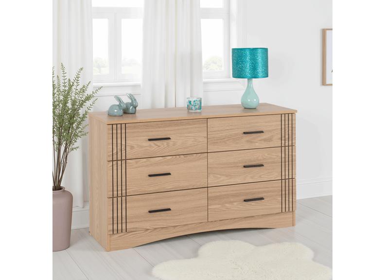 Tessa Six Drawer Bedroom Chest – Oak Effect Bedroom Furniture | Modern Bedroom Furniture