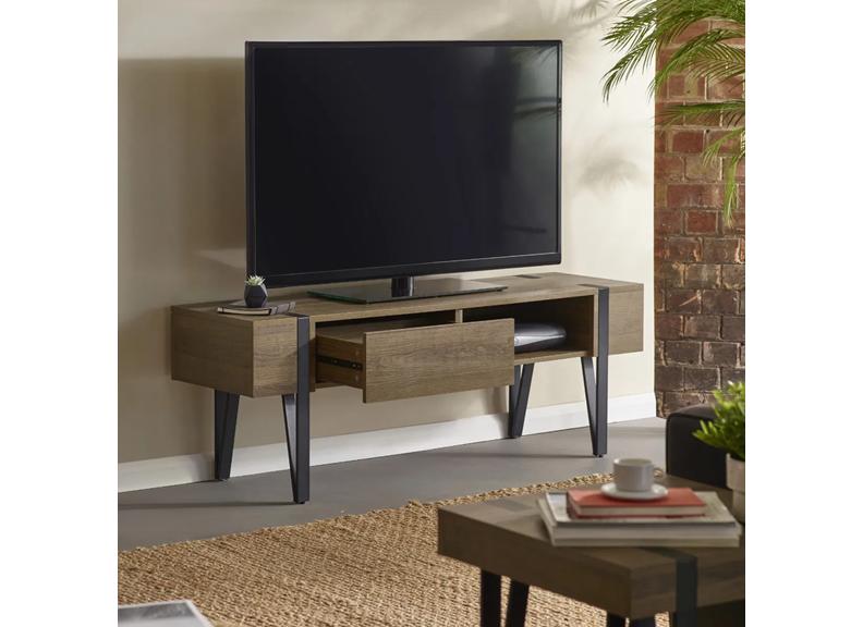 Troy Industrial Styled TV Unit with Drawer – Modern Metal & Wood TV Stand for Todays Living Rooms