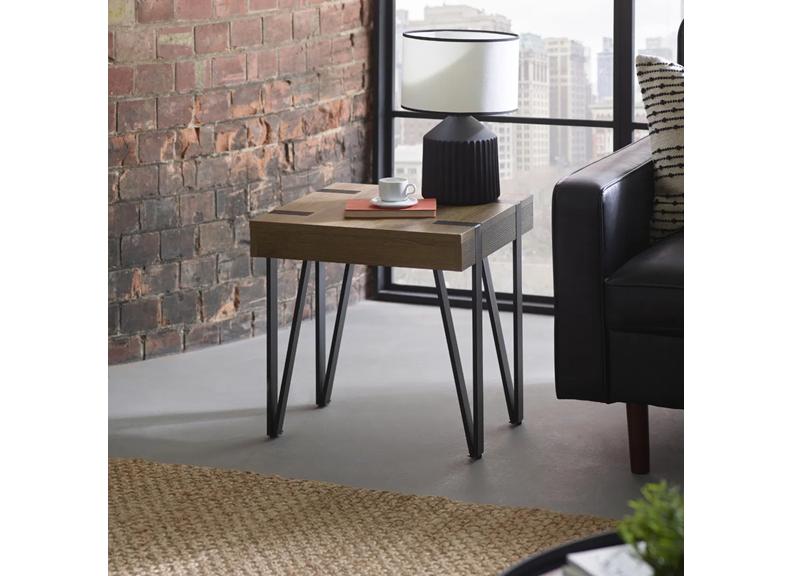 Troy Industrial Styled Lamp Table – Modern Metal & Wood Side Table for Living Rooms
