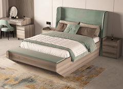 Titanis Ottoman Bed – Modern Oak Bed Frame With Winged Fabric Headboard
