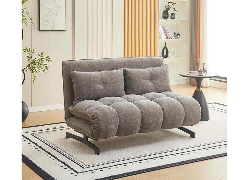 Tucker Stone Futon Style Sofa Beds – Japanese Style Fabric Sleeper Sofa in Stone, Terracotta & Winter Moss