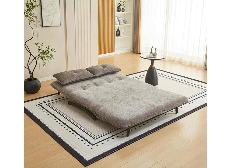 Tucker Stone Futon Style Sofa Beds – Japanese Style Fabric Sleeper Sofa in Stone, Terracotta & Winter Moss