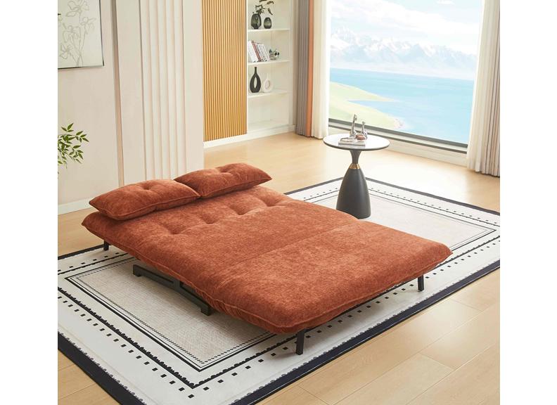 Tucker Deep Terra Futon Style Sofa Beds – Japanese Style Fabric Sleeper Sofa in Stone, Terracotta & Winter Moss