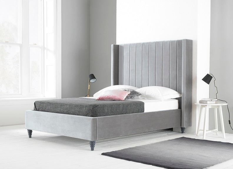 Turin Grey Velvet Bed - 1