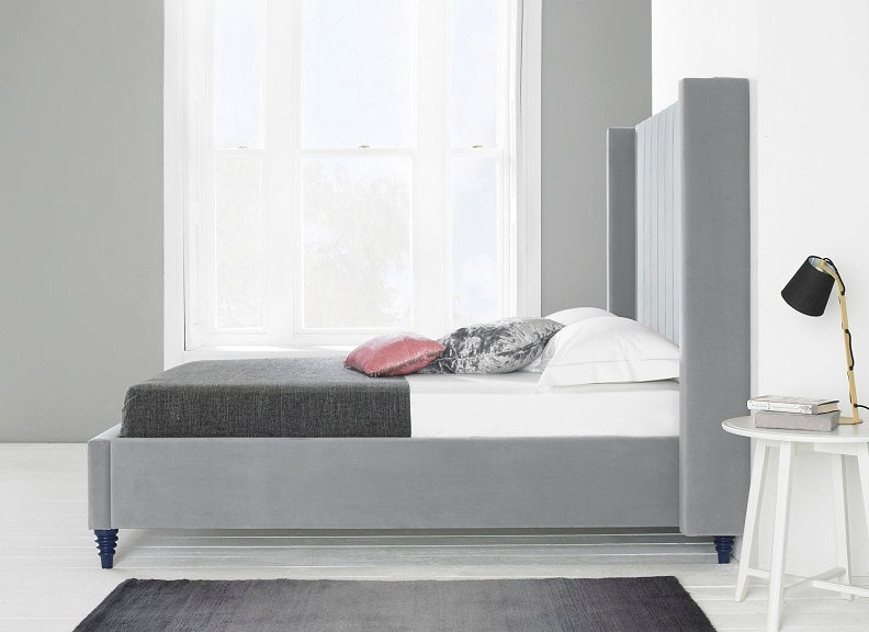 Turin Velvet Grey Bed - side