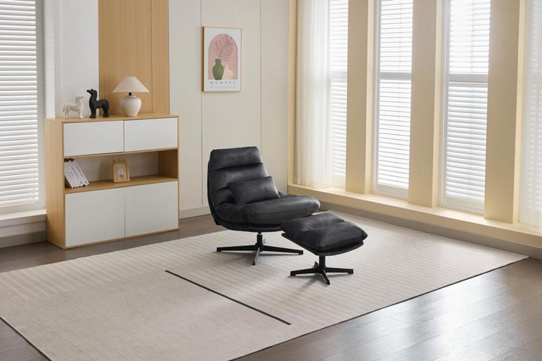 Turner Dark Grey Chair With Footstool - 1