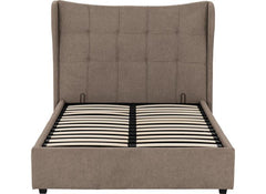 Verona Brown Fabric Storage Bed With 'Winged' Headboard – Luxury Ottoman Storage Bed Frame (Pre-Order 4 ft6)