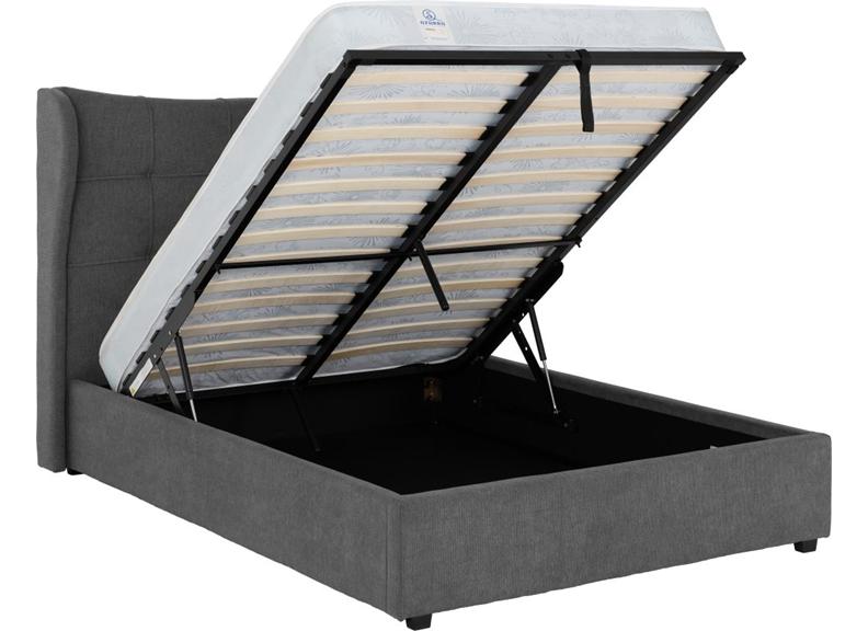 Verona Grey Fabric Storage Bed with 'Winged' Headboard – Luxury Ottoman Storage Bed Frame (Pre-Order 4 ft6)