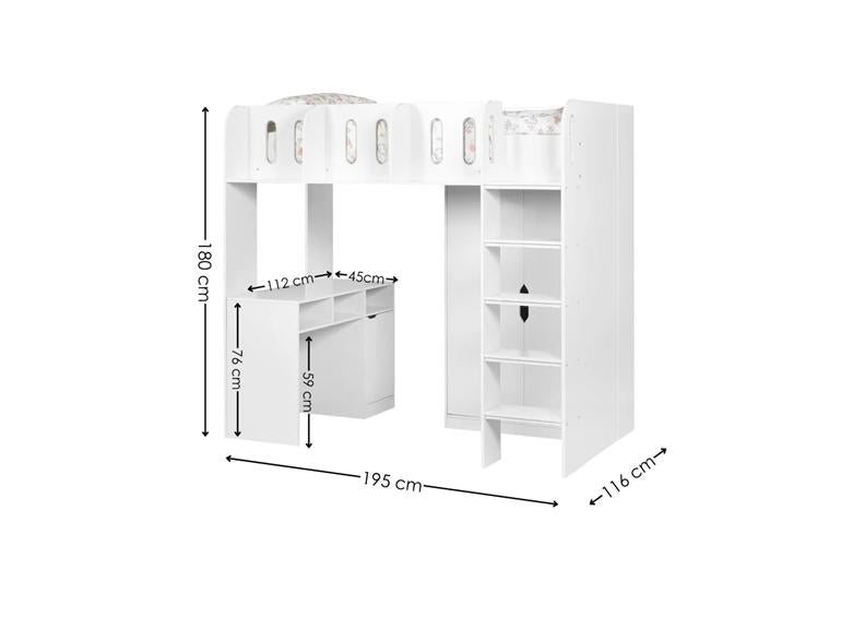 Vision High Sleeper Bed White Wooden Frame | Easy Clean Finish | Modern Space Saving Loft Bed