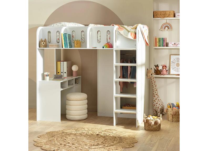 Vision High Sleeper Bed White Wooden Frame | Easy Clean Finish | Modern Space Saving Loft Bed