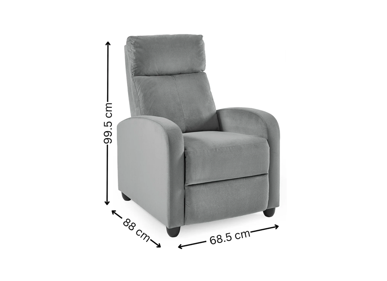 Vivo Grey Chenille Reclining Chair - dims