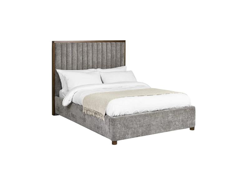 Whitmore Bed in Grey Chenille Fabric – Modern Upholstered Bed with Vertically Lined Headboard
