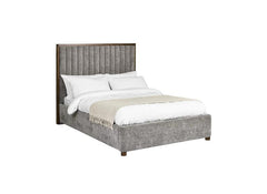 Whitmore Bed in Grey Chenille Fabric – Modern Upholstered Bed with Vertically Lined Headboard
