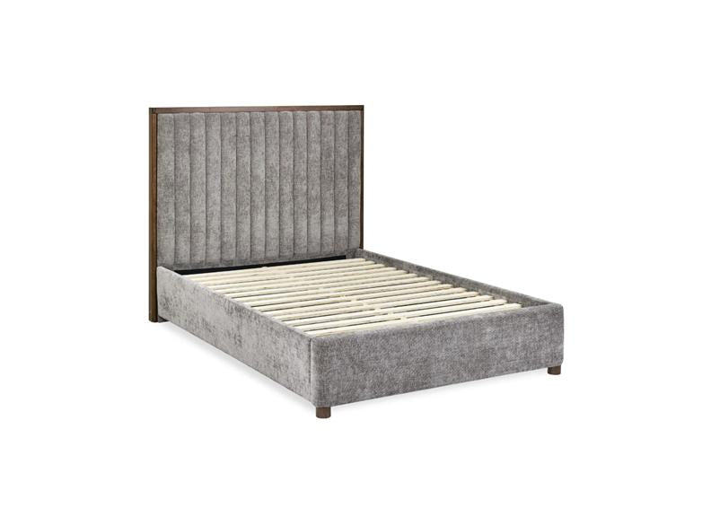 Whitmore Bed in Grey Chenille Fabric – Modern Upholstered Bed with Vertically Lined Headboard