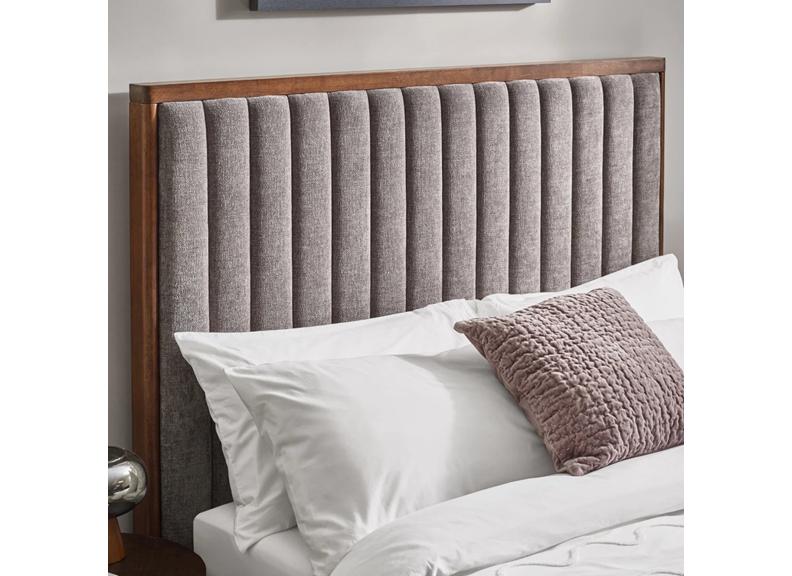 Whitmore Bed in Grey Chenille Fabric – Modern Upholstered Bed with Vertically Lined Headboard