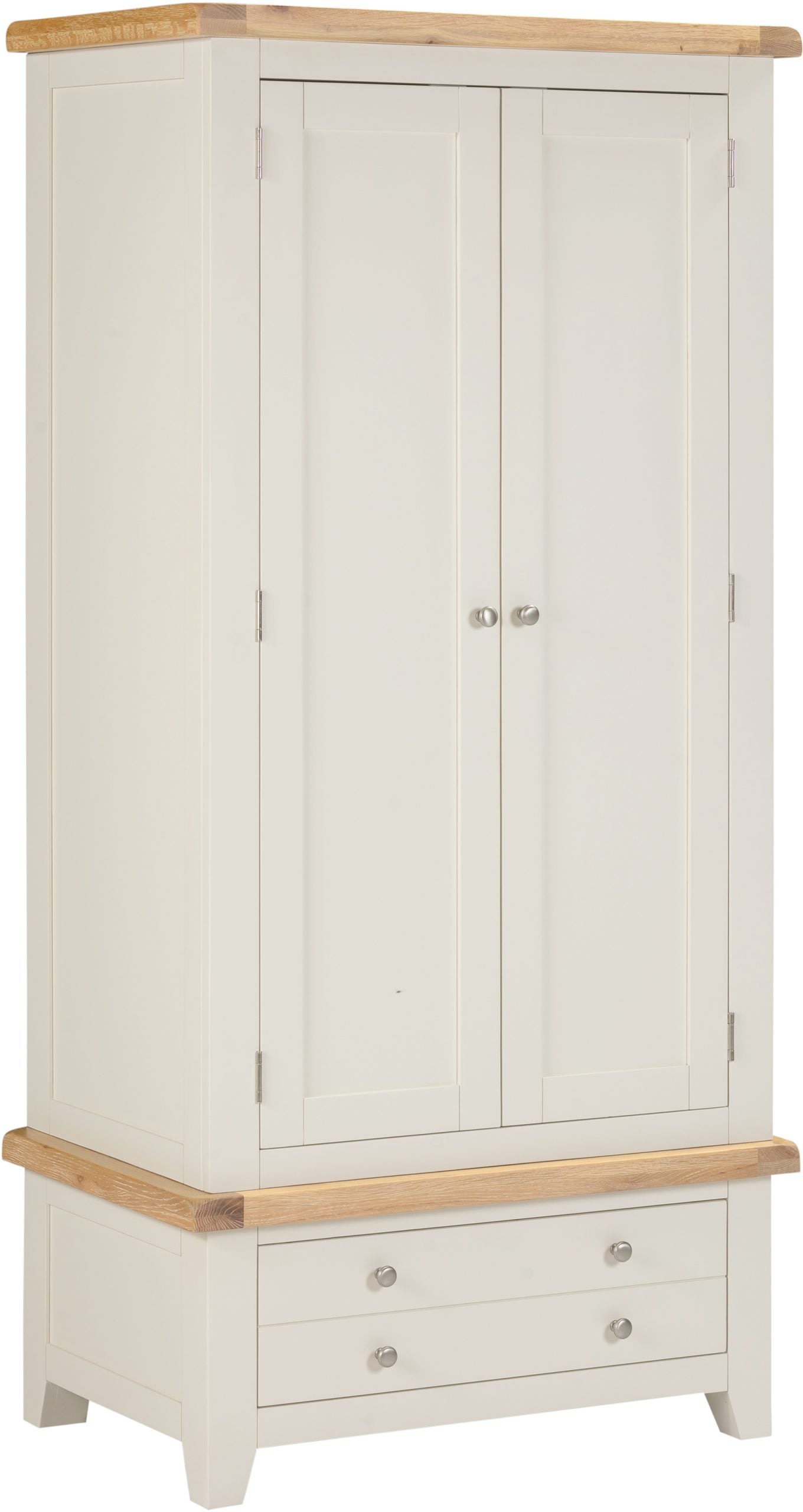 Windsor 2 Door 1 Drawer Wardrobe – Ivory with Oak Top (WBF)