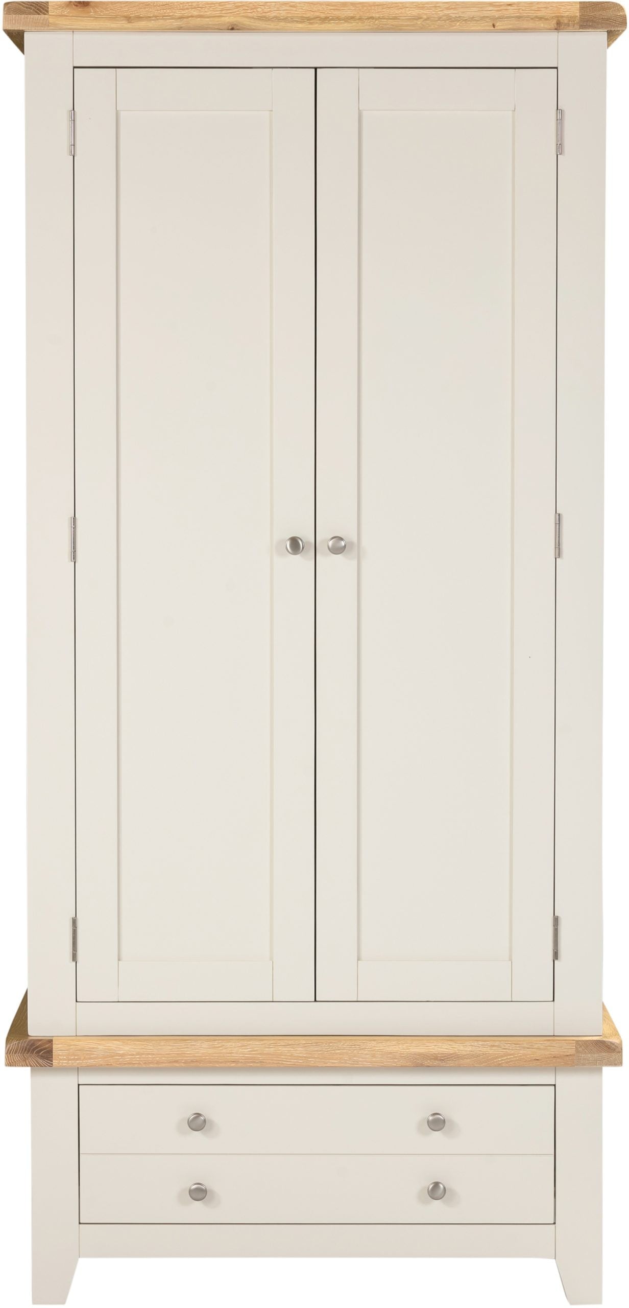 Windsor 2 Door 1 Drawer Wardrobe – Ivory with Oak Top (WBF)