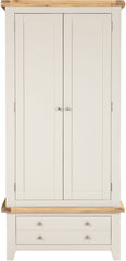Windsor 2 Door 1 Drawer Wardrobe – Ivory with Oak Top (WBF)
