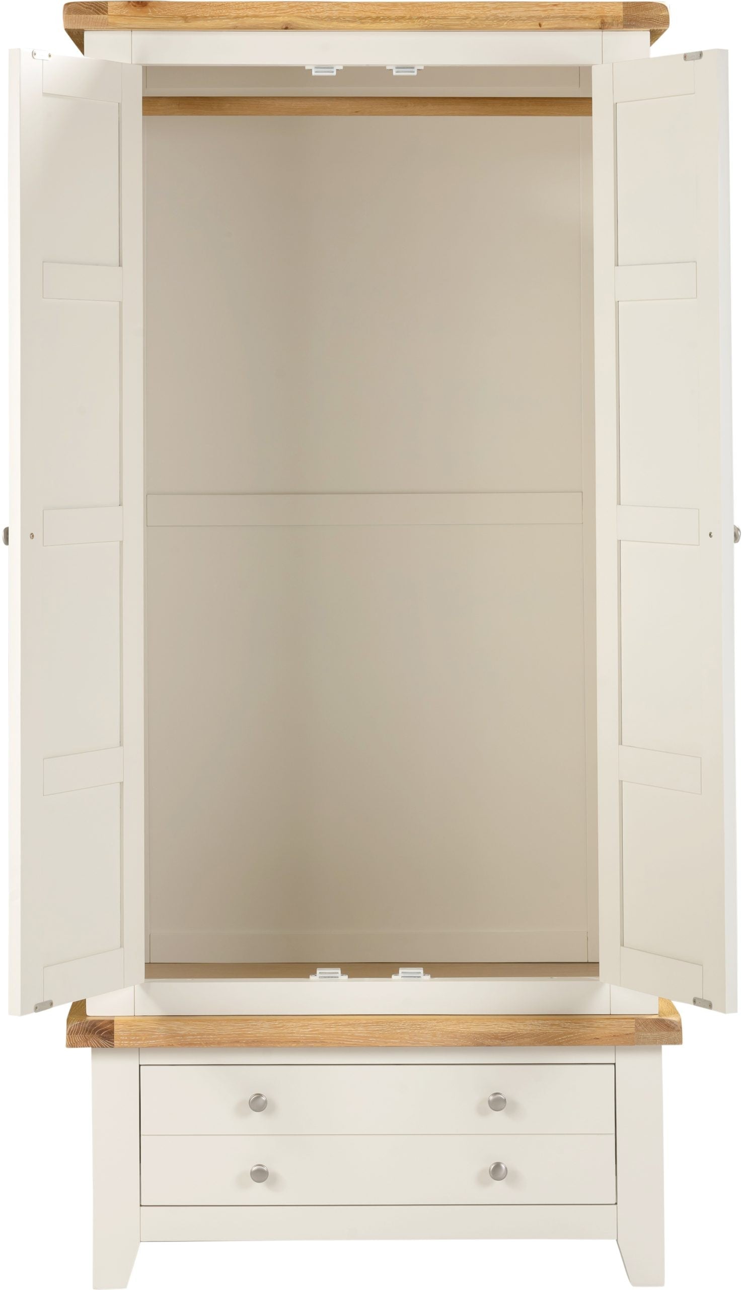 Windsor 2 Door 1 Drawer Wardrobe – Ivory with Oak Top (WBF)