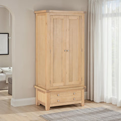 Windsor 2 Door 1 Drawer Wardrobe – Natural Oak with Internal Shelf (WBF)