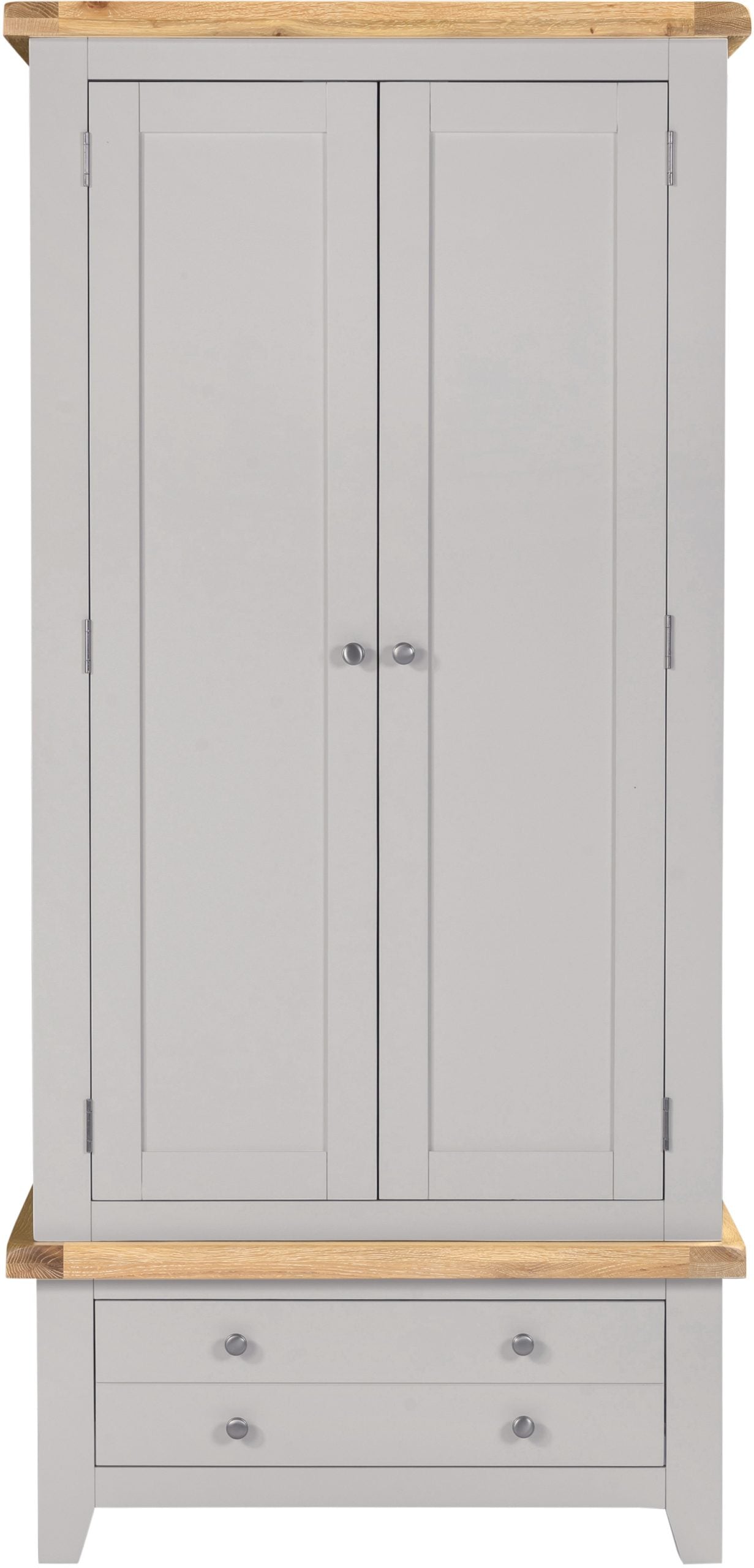 Windsor 2 Door 1 Drawer Wardrobe – Pebble Grey with Oak Top (WBF)