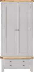 Windsor 2 Door 1 Drawer Wardrobe – Pebble Grey with Oak Top (WBF)