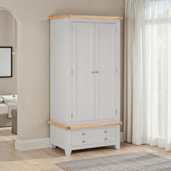 Windsor 2 Door 1 Drawer Wardrobe – Pebble Grey with Oak Top (WBF)