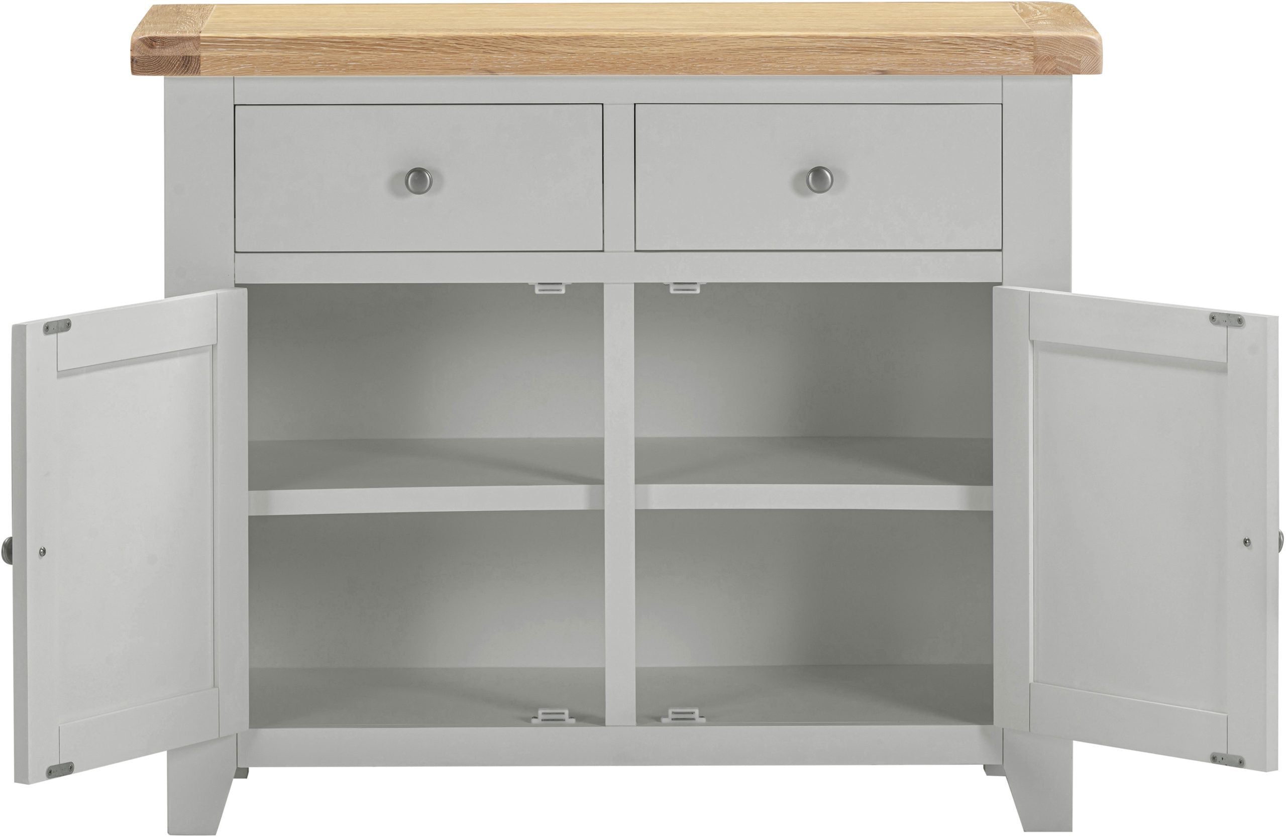 Windsor 2 Door 2 Drawer Sideboard – Pebble Grey with Oak Top (WBF)
