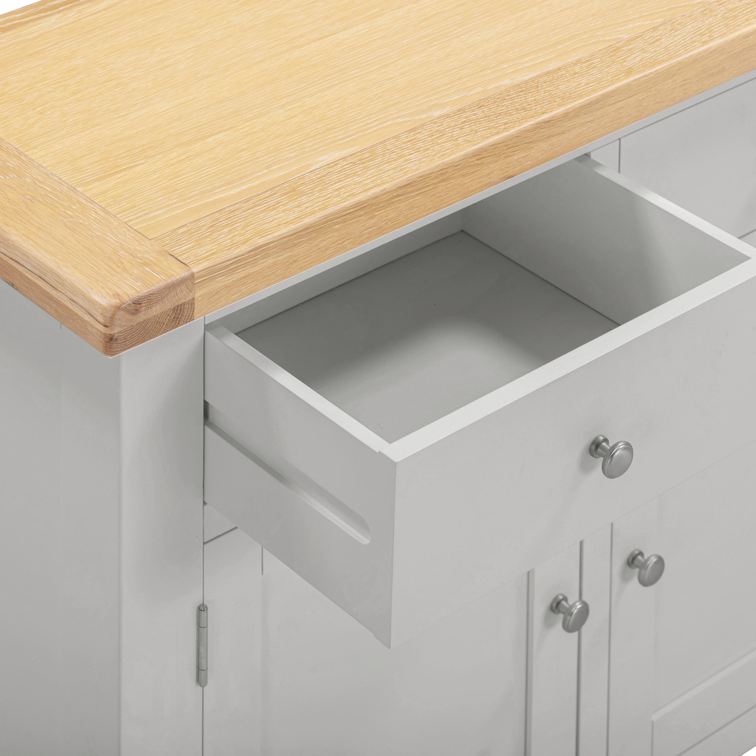 Windsor 2 Door 2 Drawer Sideboard – Pebble Grey with Oak Top (WBF)