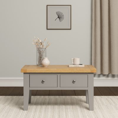 WINDSOR 2 DRAWER COFFEE TABLE - PEBBLE GREY/OAK (WBF)
